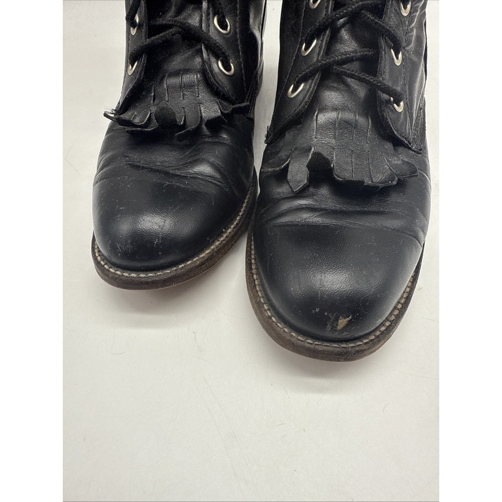 Vtg Justin Boots Womens 6.5B Black Leather Lace Up Combat Fringe Kiltie USA - Picture 11 of 15